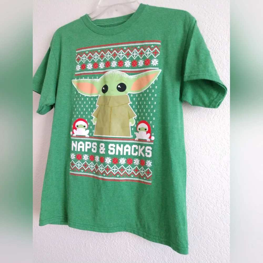 Mad Engine Naps & Snacks Christmas T Shirt Green Red Child Large 10 12